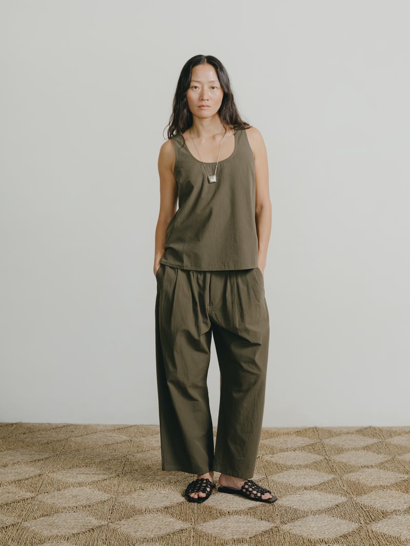 Corlatta Pant, Textured Organic Poplin, Fern by OZMA, 100% Cotton