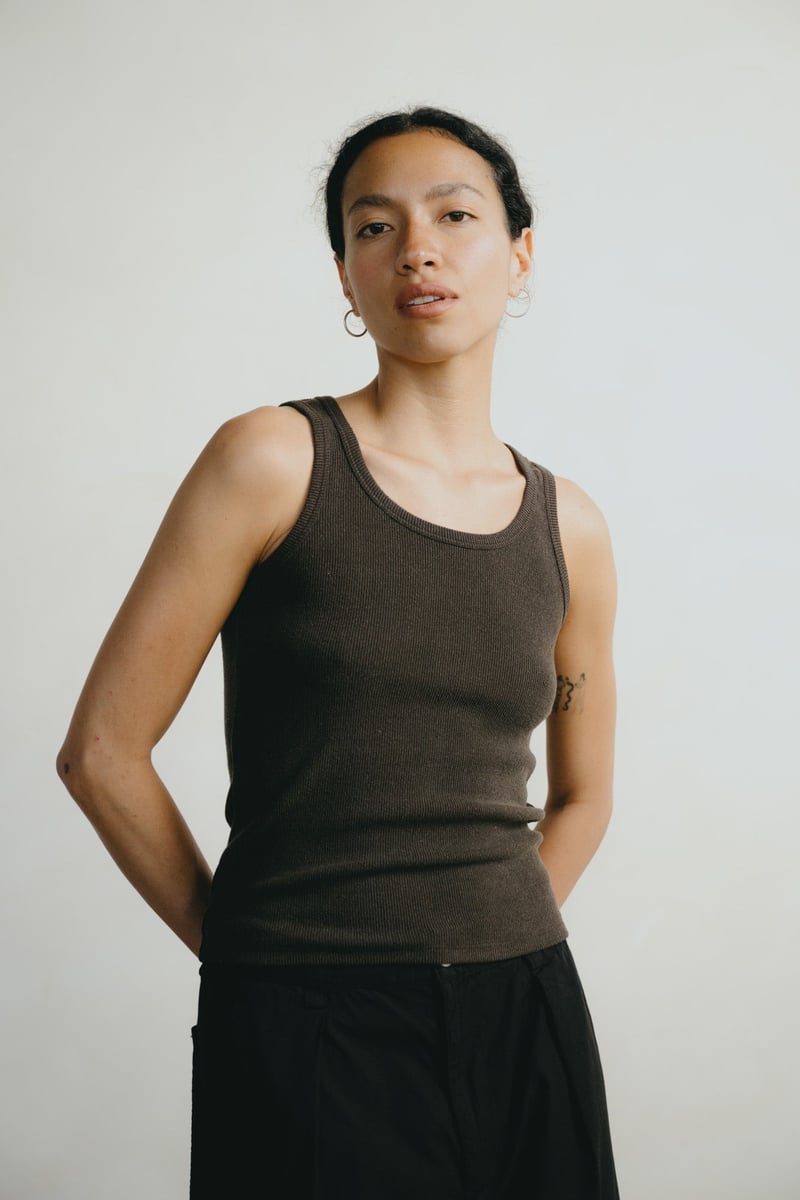 Classic Tank, Ribbed Silk Noil Jersey, Walnut by OZMA, 97% Silk, 3% Elastane