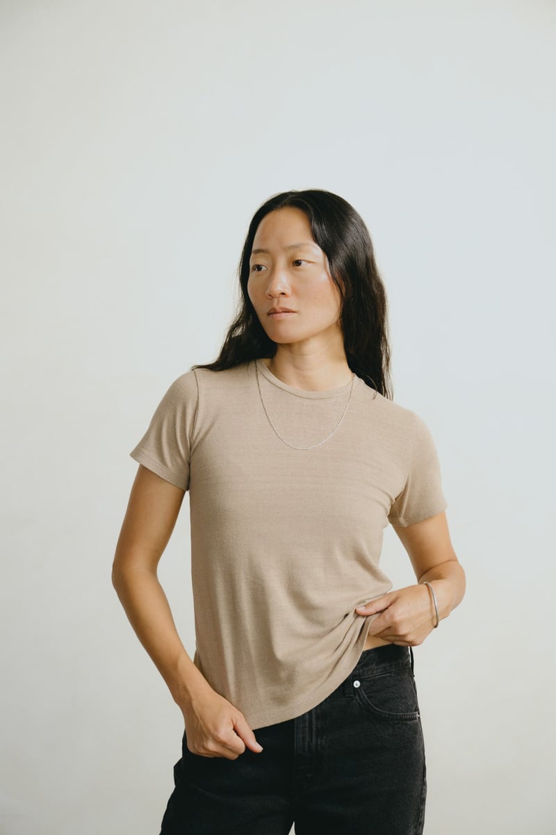 Classic Tee, Regen Silk Noil Jersey, Tea by OZMA, 100% Silk