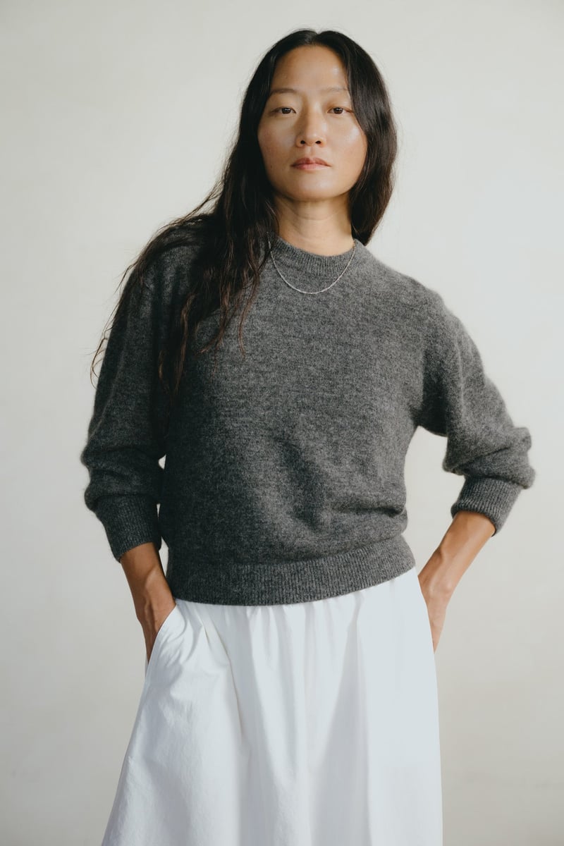 Ines Crew, Midweight Alpaca Blend, Dark Grey by OZMA, 60% Alpaca, 35% Nylon, 5% Wool