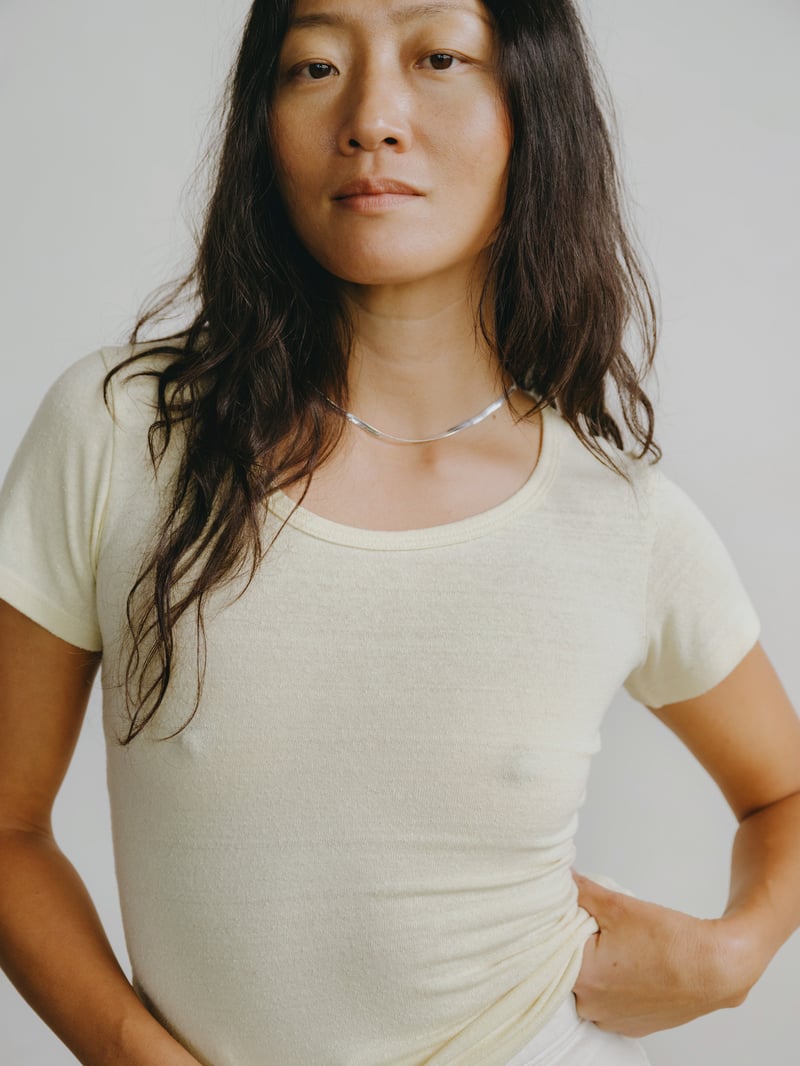 Baby Tee, Regen Silk Noil Jersey, Butter by OZMA, 100% Silk