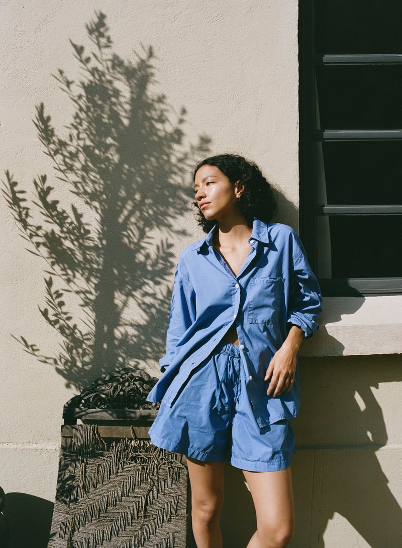 Marcie Shirt, Organic Poplin, Cornflower by OZMA, 100% Cotton
