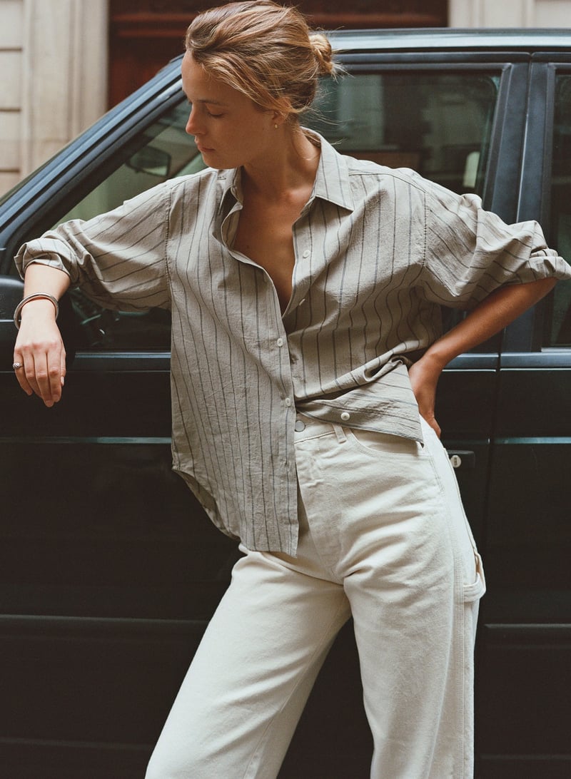 Marcie Shirt, Japanese Organic Cotton, Olive Stripe by OZMA