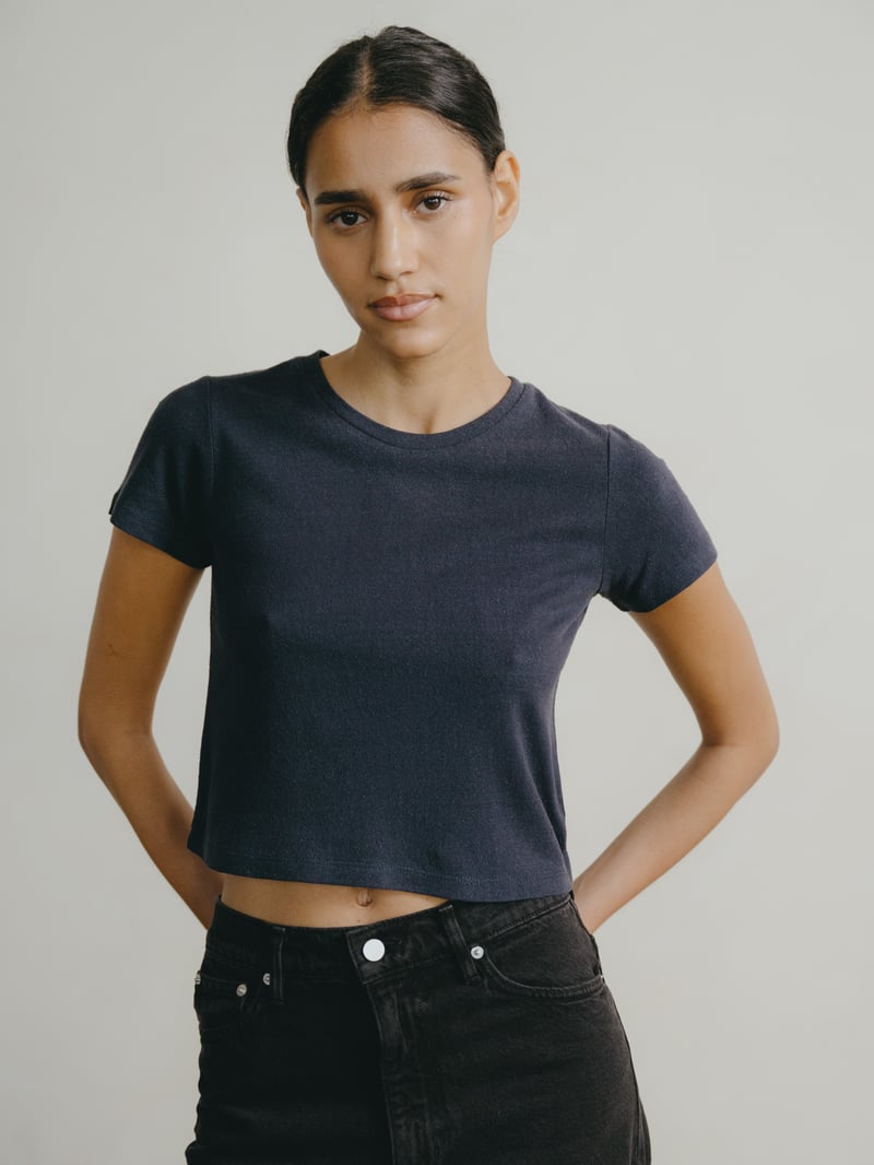Lou Tee, Regen Silk Noil Jersey, Navy by OZMA, 100% Silk