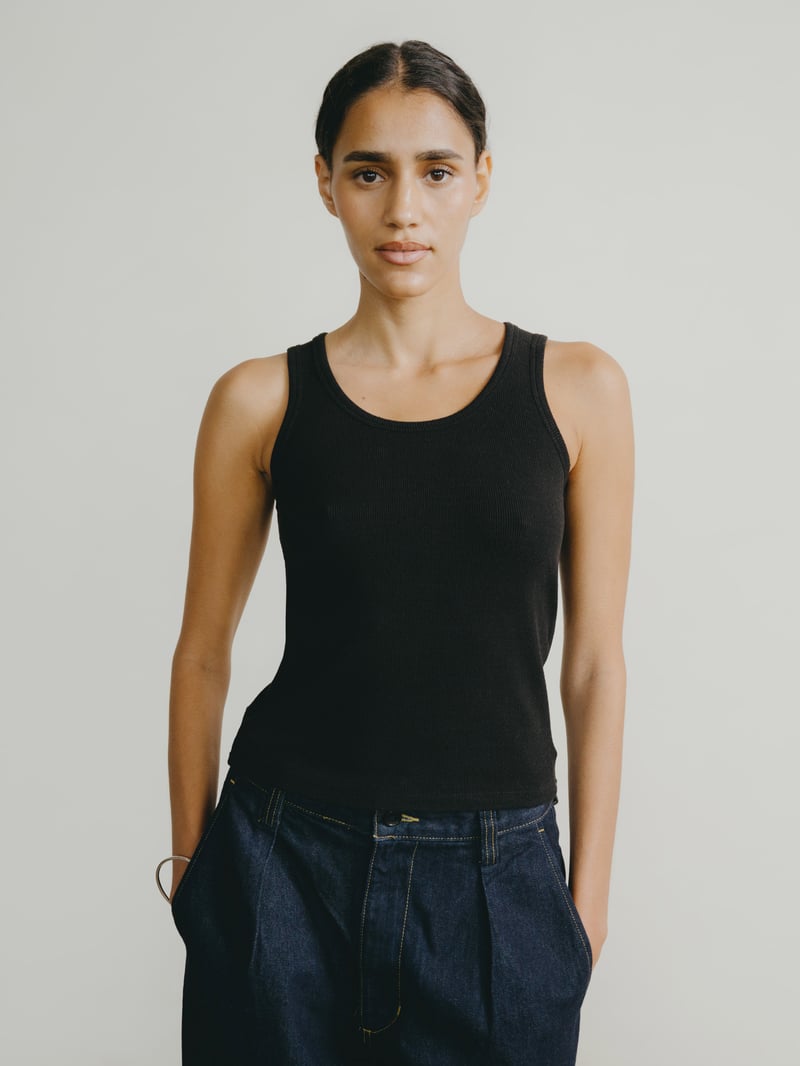 Classic Tank, Ribbed Silk Noil Jersey, Black by OZMA, 97% Silk, 3% Elastane