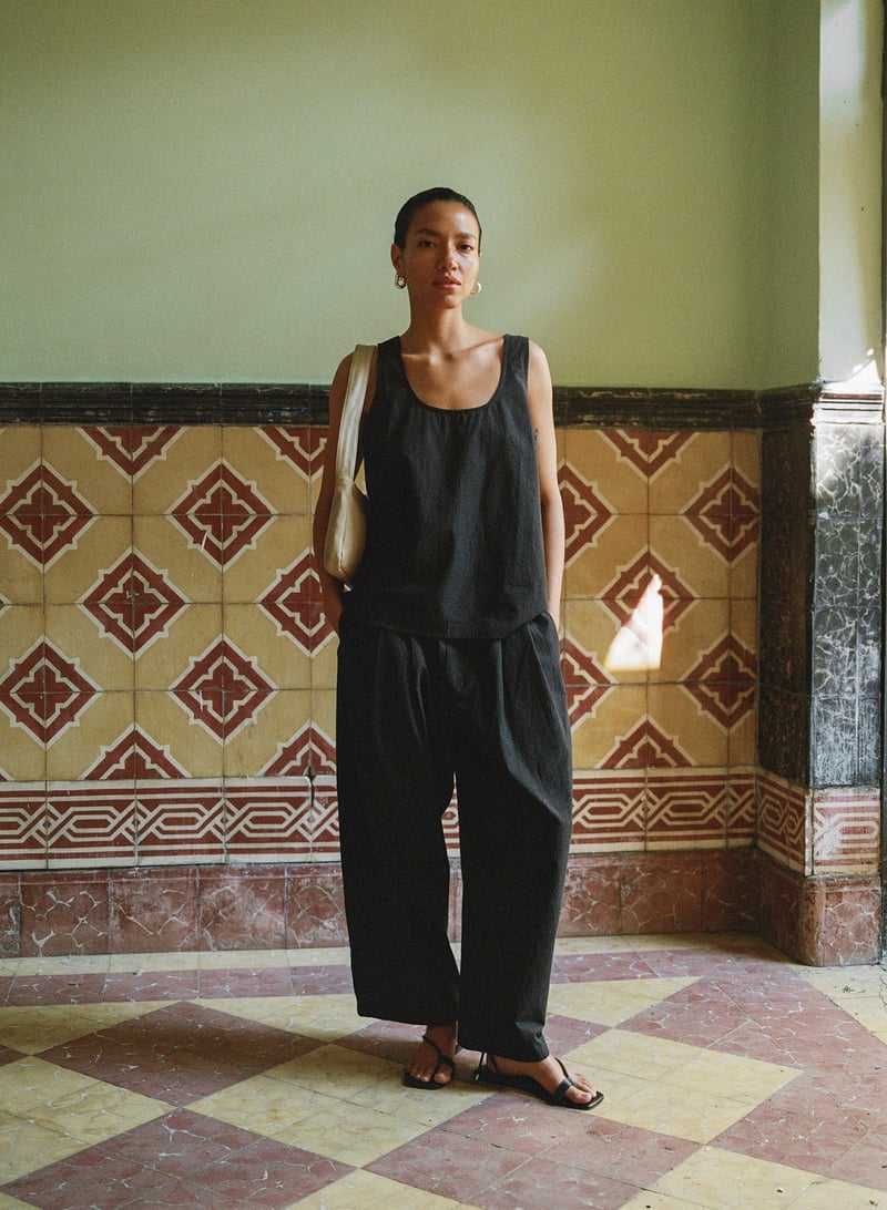 Corlatta Pant, Textured Organic Poplin, Soft Black by OZMA, 100% Cotton