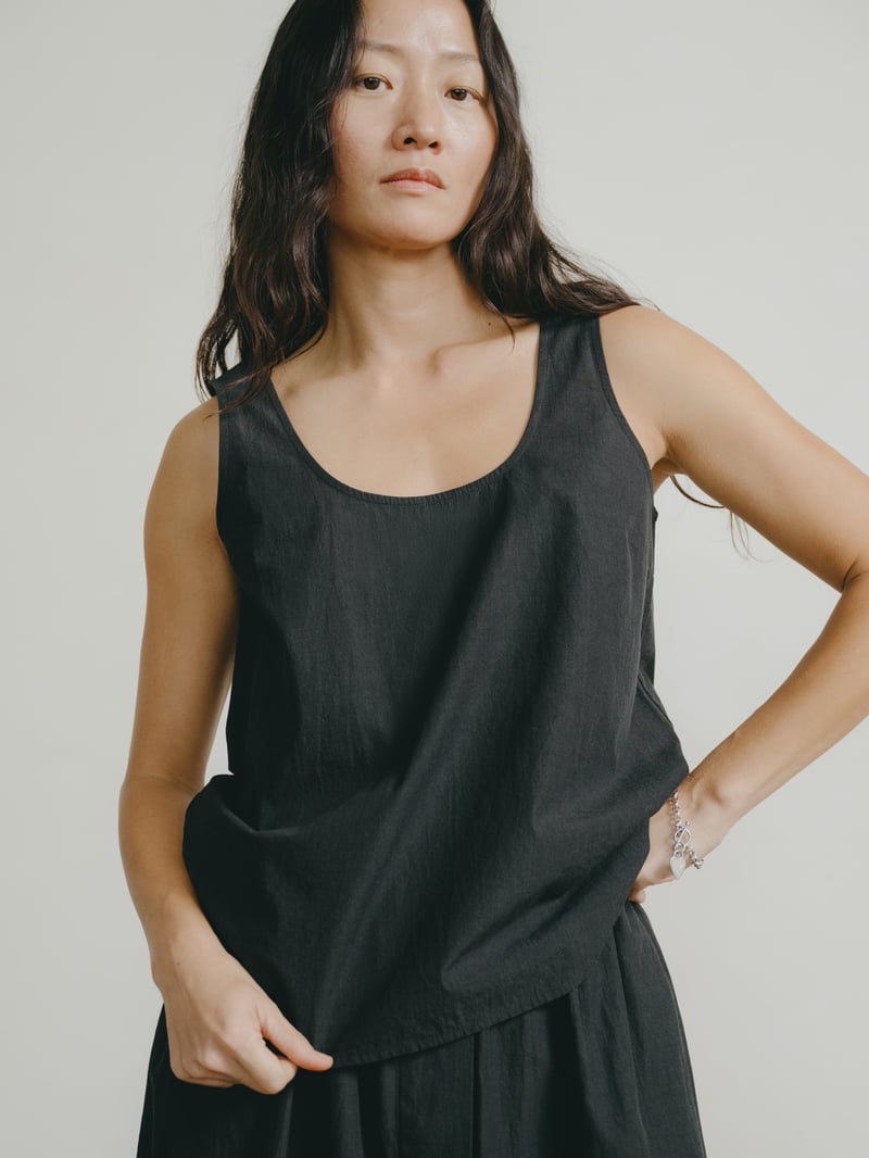 Mika Tank, Textured Organic Poplin, Soft Black by OZMA, 100% Cotton