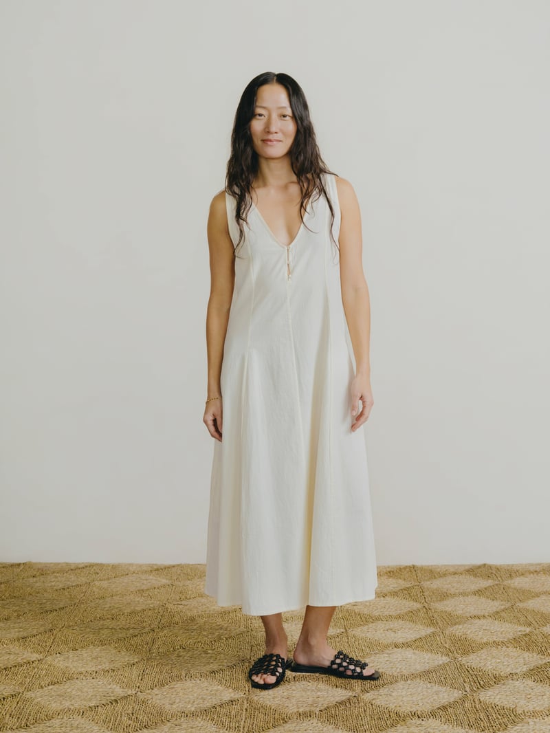 Maritza Dress, Textured Organic Poplin, Parchment by OZMA, 100% Cotton