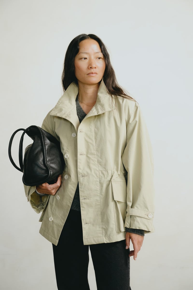 Anorak, Recycled Nylon Gabardine, Light Khaki by OZMA, 75% Cotton, 25% Nylon
