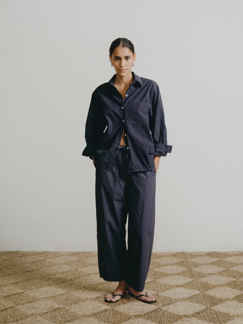 All Day Pant, Organic Poplin, Navy by OZMA, 100% Cotton