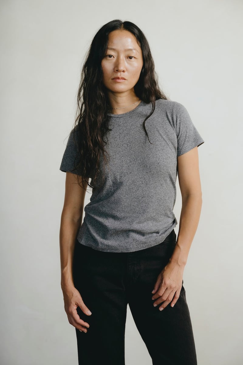 Classic Tee, Regen Silk Noil Jersey, Charcoal by OZMA, 100% Silk