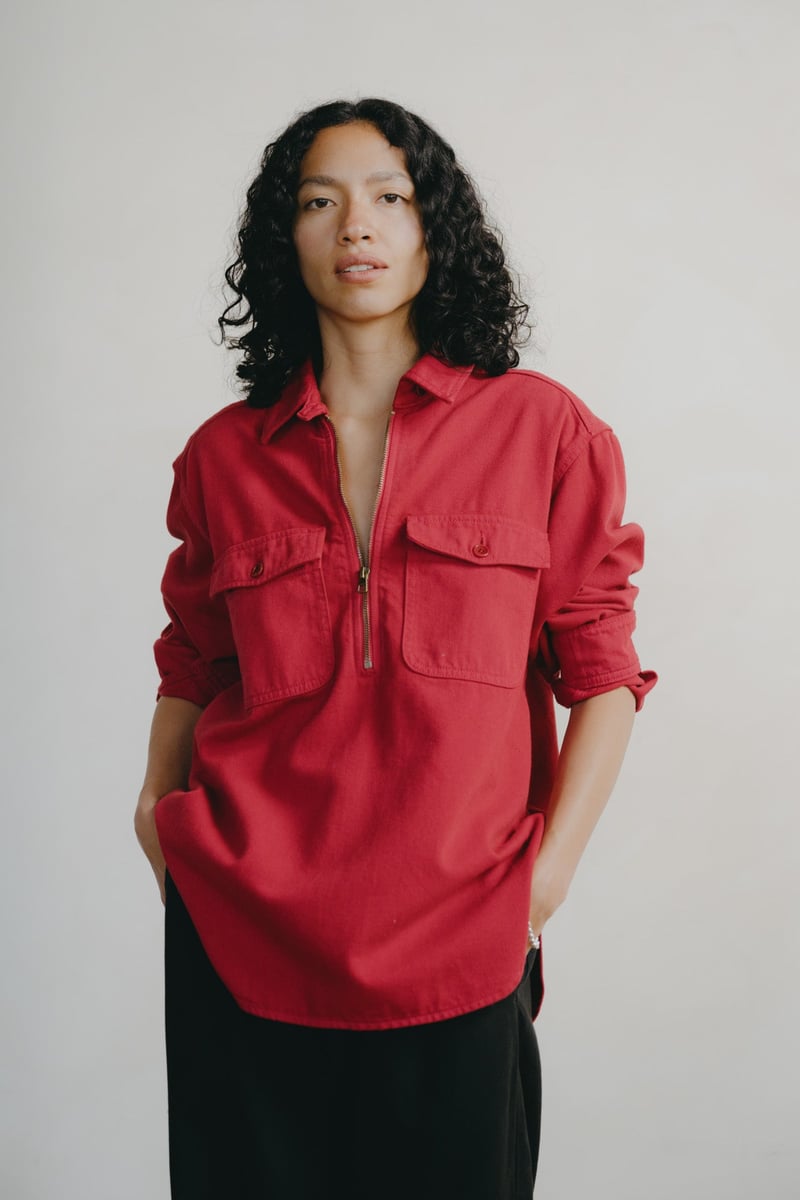 Zip Popover, Broken Twill, Tomato by OZMA, 75% Cotton, 25% Lyocell