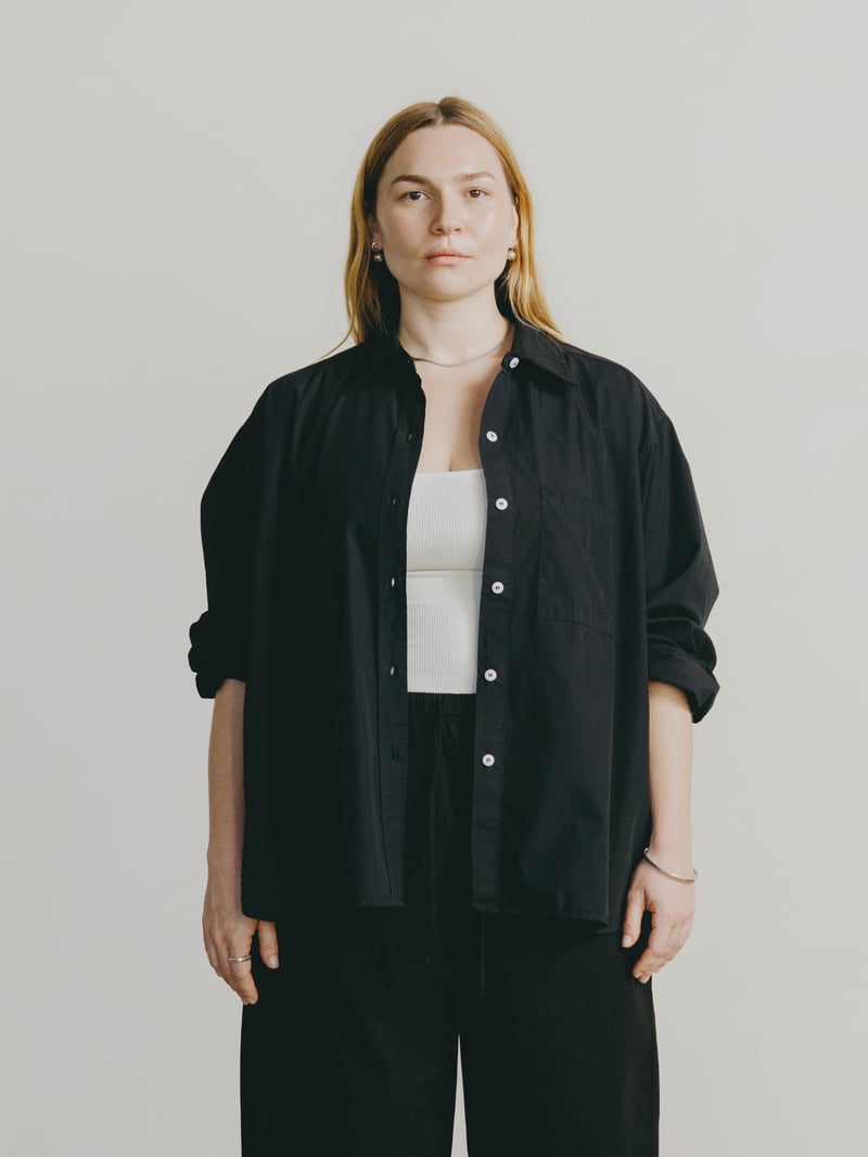 Marcie Shirt, Organic Poplin, Black by OZMA, 100% Cotton