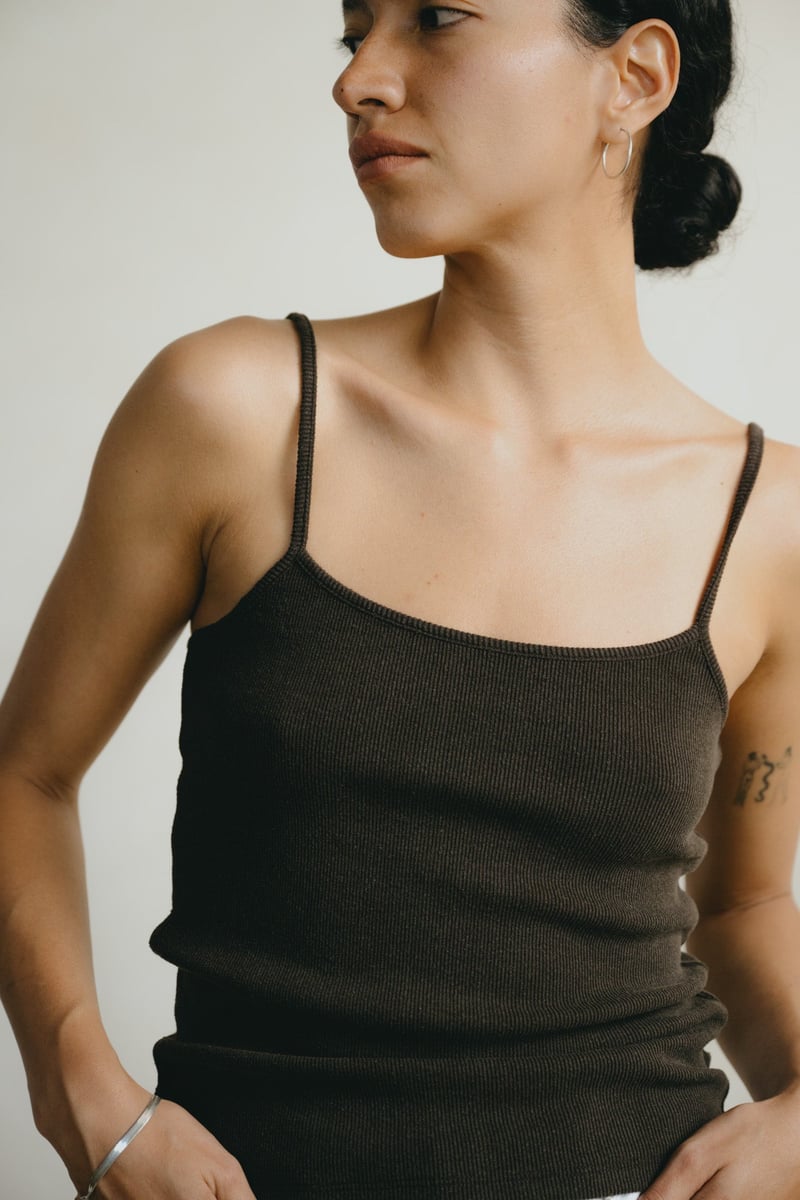 Uno Tank, Ribbed Silk Noil Jersey, Walnut by OZMA, 97% Silk, 3% Elastane