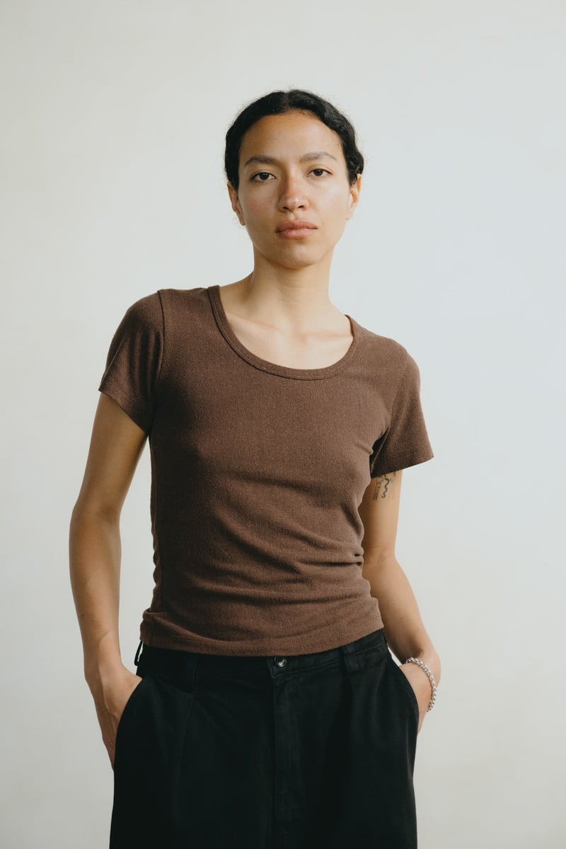 Baby Tee, Regen Silk Noil Jersey, Manzanita by OZMA, 100% Silk