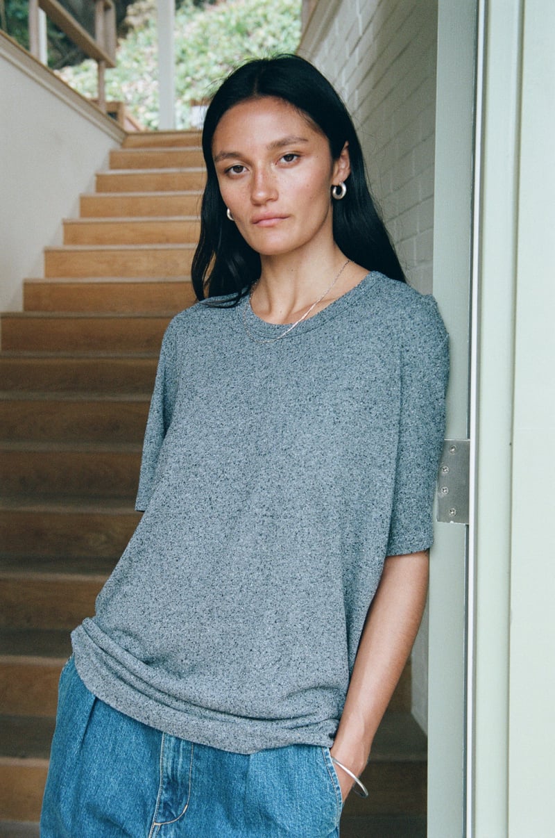 Bigger Tee, Regen Silk Noil Jersey, Charcoal by OZMA, 100% Silk