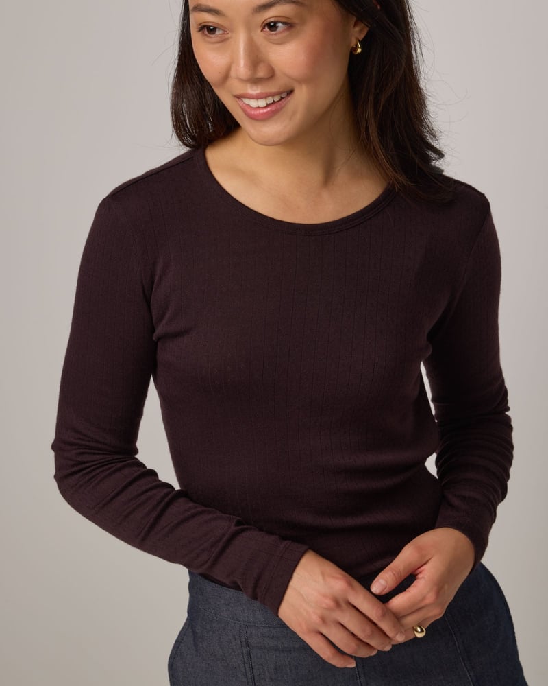 Sloan Pointelle Fitted Tee by Wool&, 78% Wool, 22% Nylon