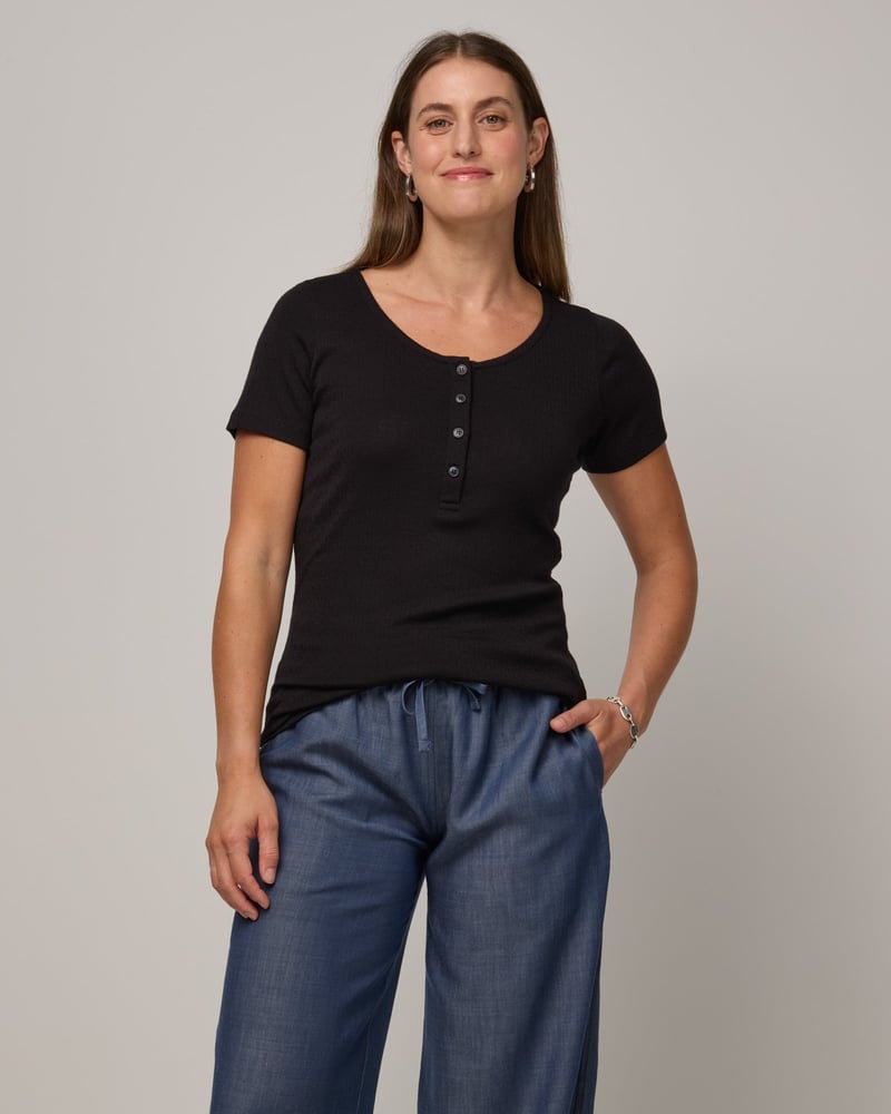 Marie Pointelle Henley by Wool&, 78% Wool, 22% Nylon