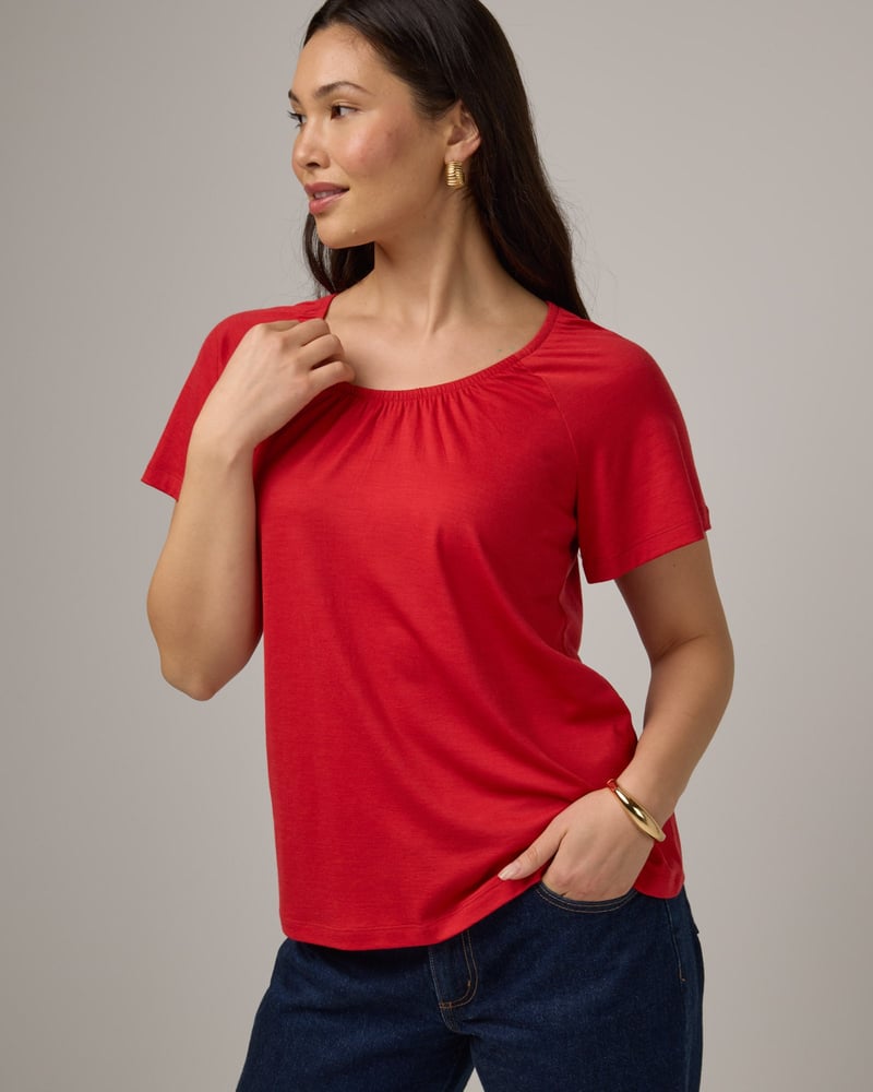 Lilah Signature Gathered Neck Tee by Wool&, 78% Wool, 22% Nylon
