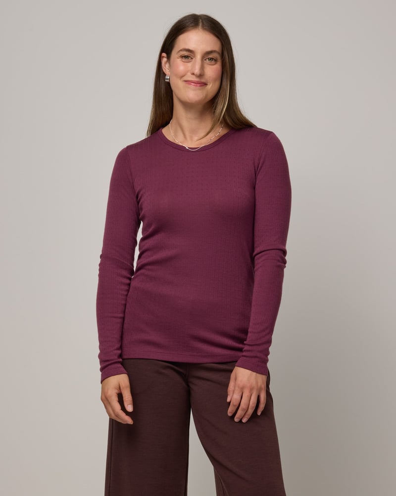 Sloan Pointelle Fitted Tee by Wool&, 78% Wool, 22% Nylon