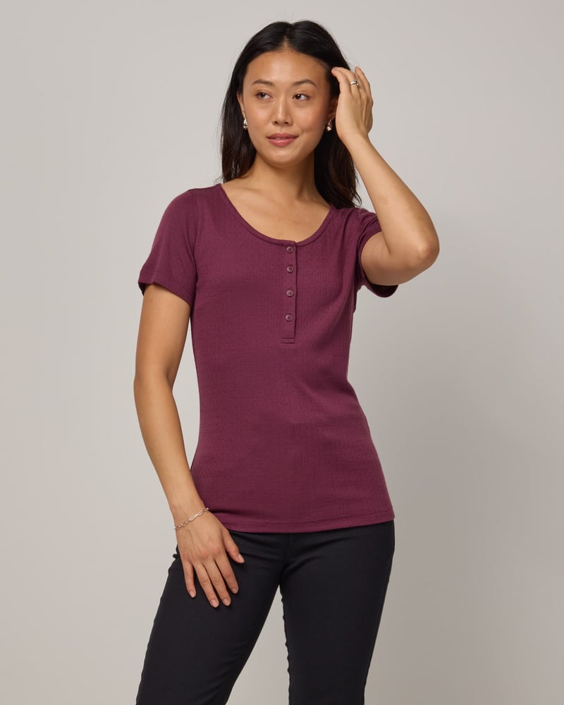 Marie Pointelle Henley by Wool&, 78% Wool, 22% Nylon